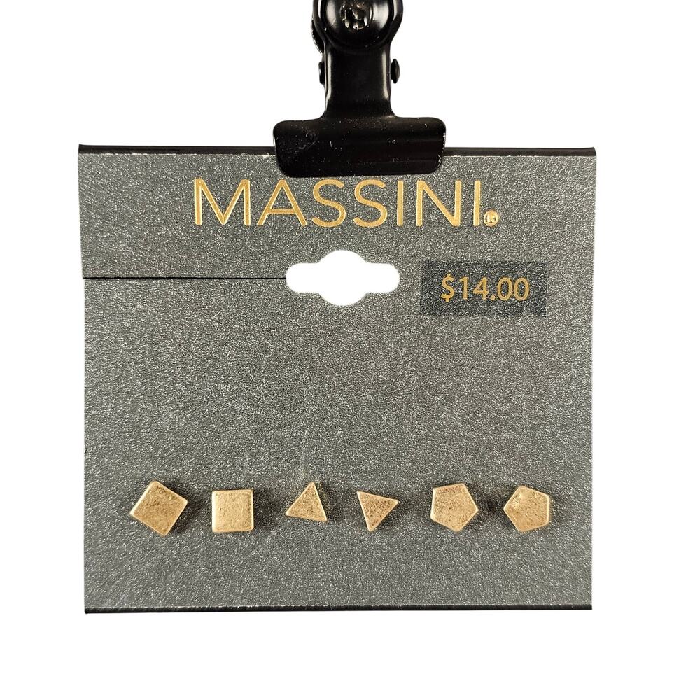 Massini Gold Tone Geometric Stud Earrings Set Triangle Square Pentagon 3 Pair